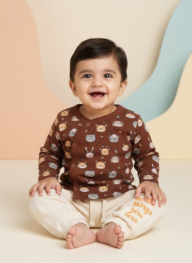 BONTOTS Infant Boys Woodland Friends Printed Organic Cotton Jhabla - Image 1